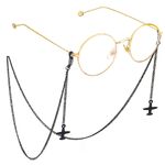 Black-colored metal non-slip chain, with pendant plane, for glasses and masks GL671