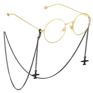 Black-colored metal non-slip chain, with pendant plane, for glasses and masks GL671