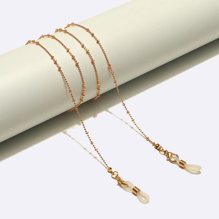 Gold-colored metal non-slip chain, with beads, for glasses and masks GL1645