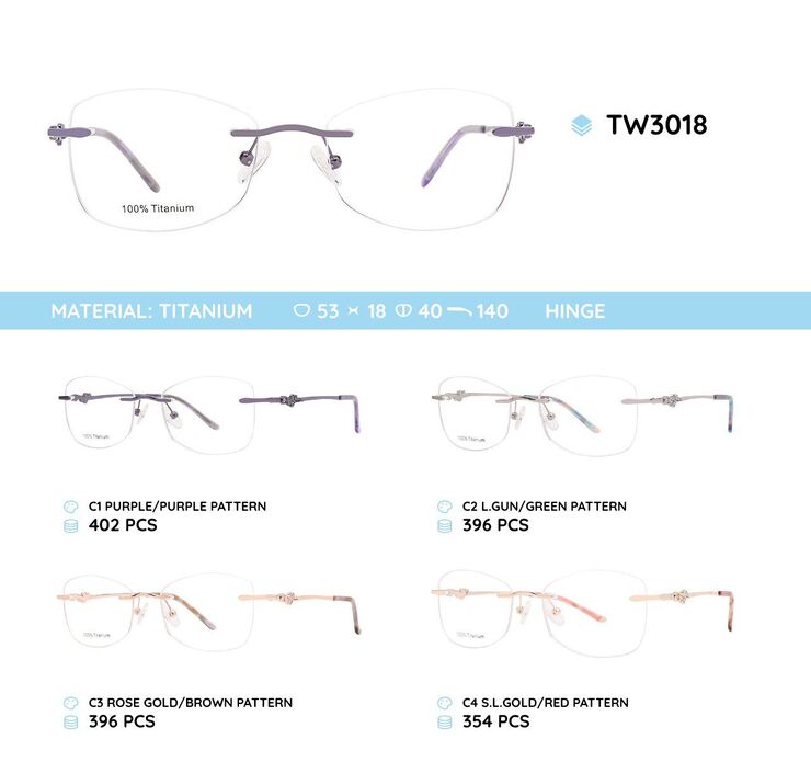 Titanium metal rimless frame TW3018