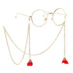 Gold-colored metal non-slip chain, with a red pearl flower pendant, for glasses and masks GL193