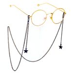 Black-colored metal non-slip chain, with pendant black star, for glasses and masks GL492