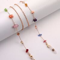 Gold-colored metal non-slip chain, with colorful irregular stone, for glasses and masks GL1888
