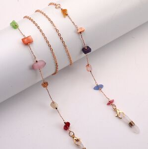 Gold-colored metal non-slip chain, with colorful irregular stone, for glasses and masks GL1888