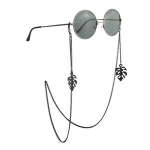 Black-colored metal non-slip chain, with pendant leaves, for glasses and masks GL887