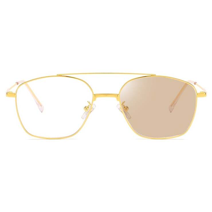 Photochromic metal eyeglasses V8612 with brown lenses, diopters from 0.00 to -6.00, not centered 