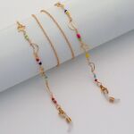 Gold-colored metal non-slip chain, with colorful rice beads and hollow stars and moons, for glasses and masks GL1852