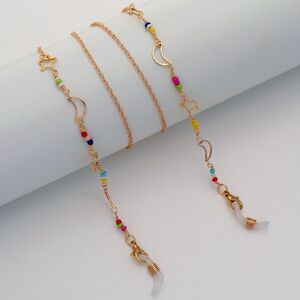 Gold-colored metal non-slip chain, with colorful rice beads and hollow stars and moons, for glasses and masks GL1852