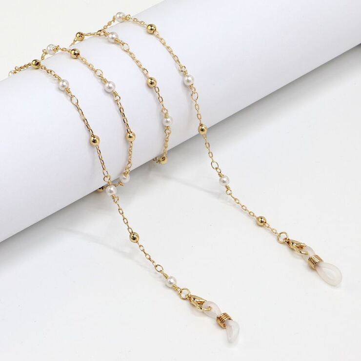 Gold-colored metal non-slip chain, with round gold and pearl, for glasses and masks GL1014