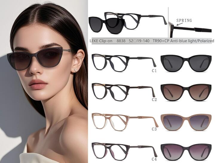 Оправа для очков пластиковая TR90+CP с защитой от синего света, с флексом + поляризационная солнцезащитная насадка (клипон) Leke LK8838