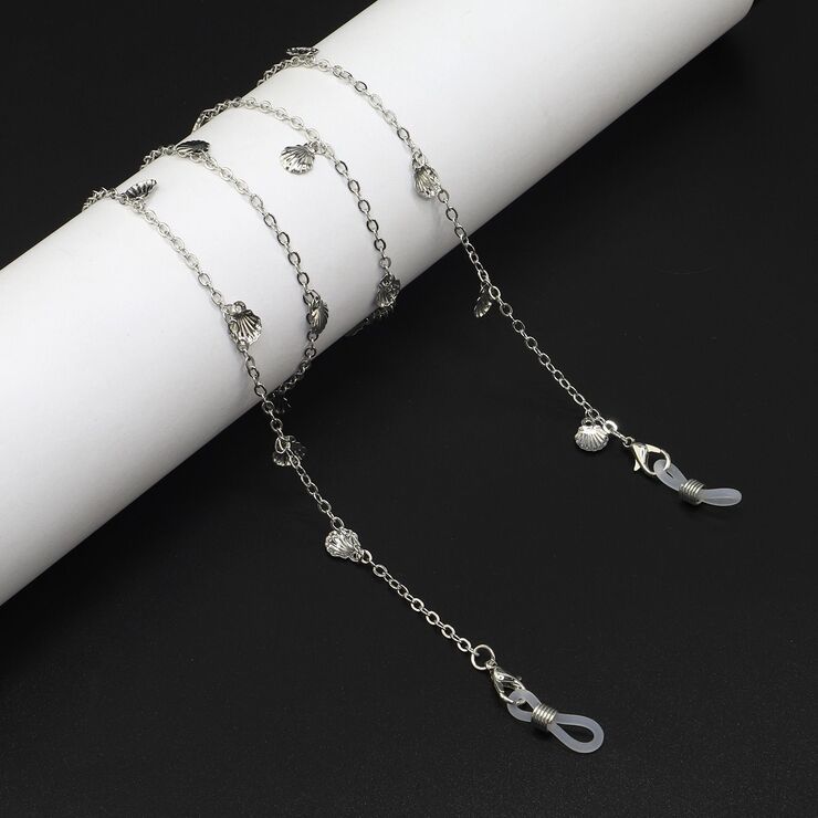 Silver-colored metal non-slip chain, with silver shell, for glasses and masks GL921