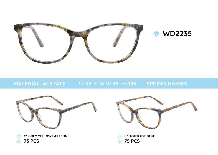 Plastic acetate eyeglasses frame for women with spring hinges WD2235
