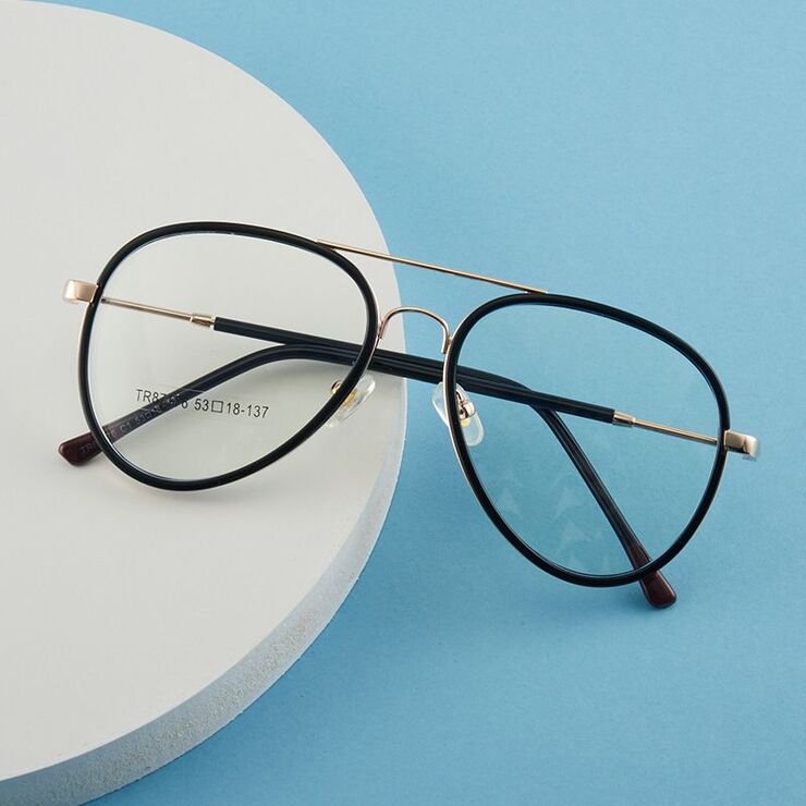 Combined frame (metal + TR90) or glasses with blue light protection, with spring hinges FA87176
