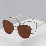 Metal Blue Ray Cut protection cat-eye frame with spring hinges + magnet sunshade clip-on 7014-GT