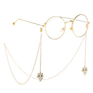 Gold-colored metal non-slip chain, with pendant kitten, for glasses and masks GL247
