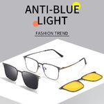 Metal Blue Ray Cut protection men's frame + 2 magnet sunshade clip-ons 7012-GT