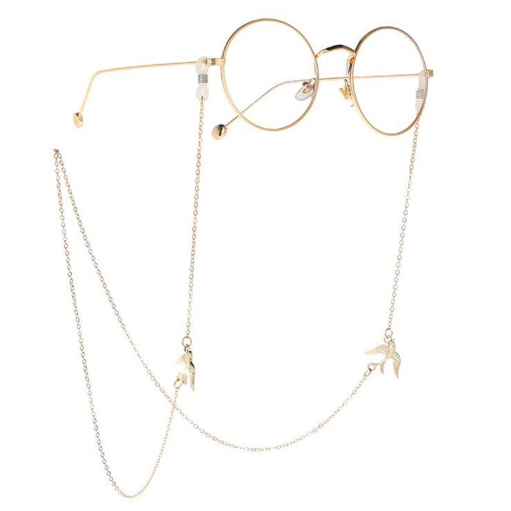 Gold-colored metal non-slip chain, with a swallow, for glasses and masks GL025