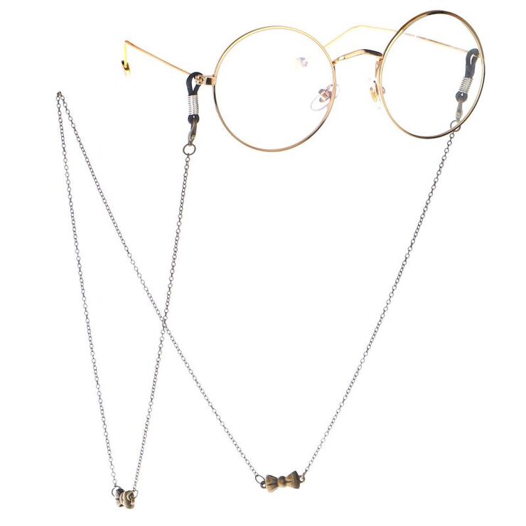 Bronze-colored metal non-slip chain, with a bow, for glasses and masks GL136