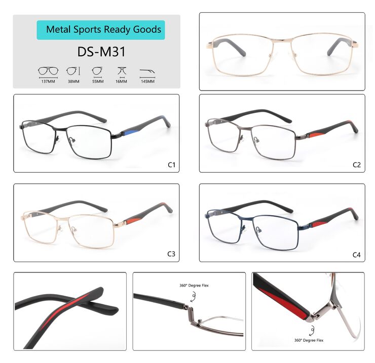 Metal sport eyeglasses frame for men with 360° rotating spring hinges Big City DS-M31