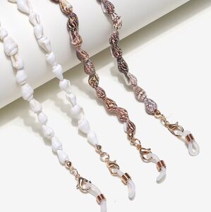 Metal non-slip chain set 2-piece, with natural conch black and white, for glasses and masks GM015