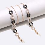 Metal non-slip chain, with pearl black and white flower, for glasses and masks GL1469