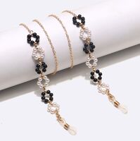 Metal non-slip chain, with pearl black and white flower, for glasses and masks GL1469
