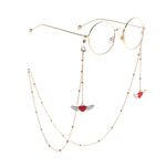 Gold-colored metal non-slip chain, with beads and heart with wings, for glasses and masks GL792