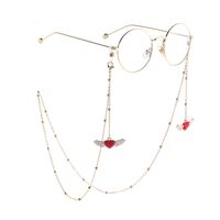 Металлическая нескользящая цепочка золотого цвета, с сердцем с крыльями и бусинами, для очков и масок GL792
