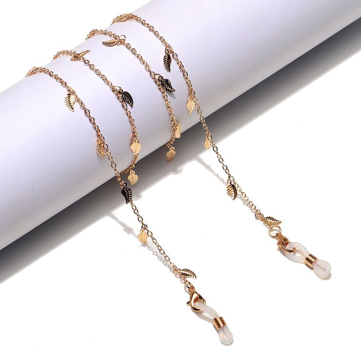 Gold-colored metal non-slip chain, with copper leaves, for glasses and masks GL1285