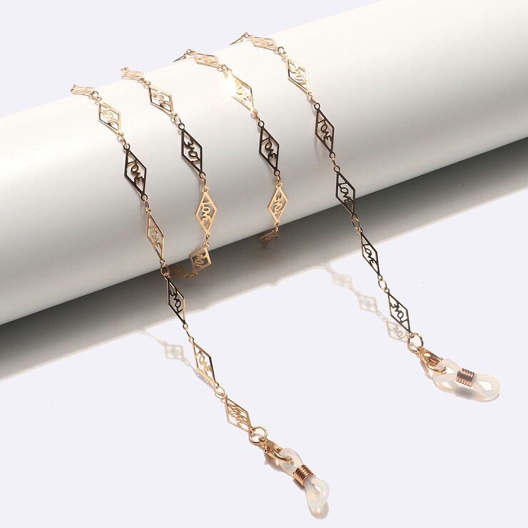 Gold-colored metal non-slip chain, with hollow diamond, for glasses and masks GL1614