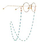 Gold-colored metal non-slip chain, with round turquoise beads, for glasses and masks GL997