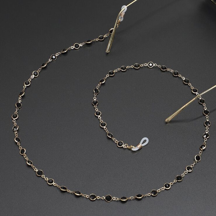Metal non-slip chain, with black glass beads, for glasses and masks GL329