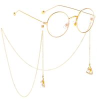 Gold-colored metal non-slip chain, with pendant triangle and rhinestone and pearl, for glasses and masks GL279