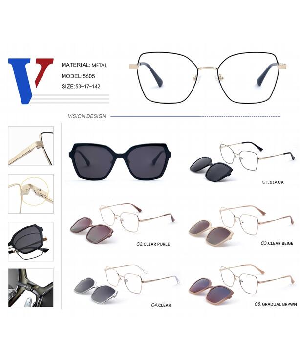 Оправа металлическая + поляризационная солнцезащитная насадка 5605-DA