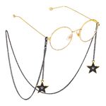 Black-colored metal non-slip chain, with pendant star with rhinestones, for glasses and masks GL676