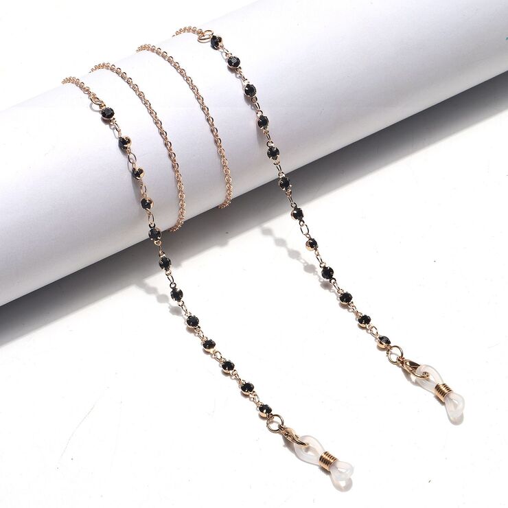 Gold-colored metal non-slip chain, with black rhinestone, for glasses and masks GL1441
