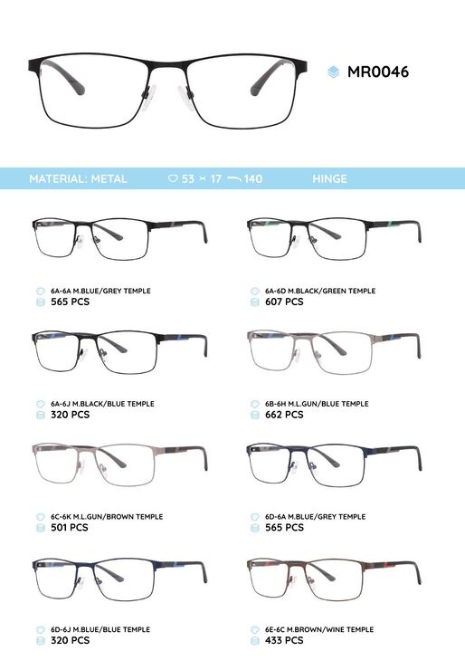 Металлическая оправа с дужками из материала TR-90 MR0046