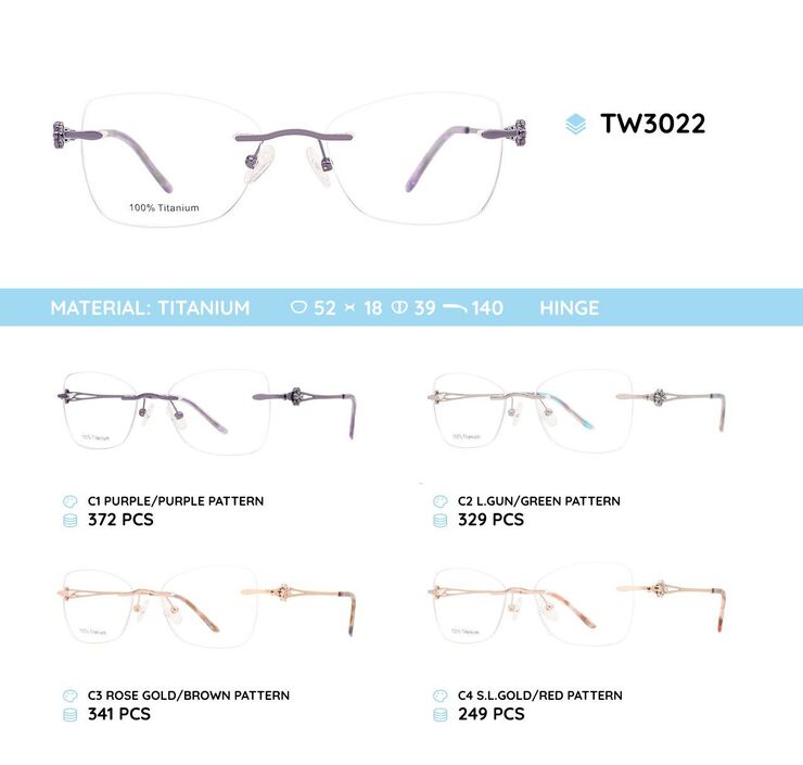 Titanium metal rimless frame TW3022