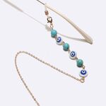 Gold-colored metal non-slip chain, with turquoise beads and blue eyes, for glasses and masks GL1741