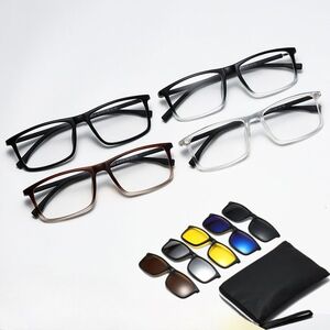 TR90/PC plastic frame + 5 polarized sun protection magnet clip-on set + leather bag El Dorado EL3302A