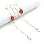 Gold-colored metal non-slip chain, with red daisy, for glasses and masks GL1031