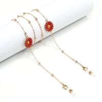 Gold-colored metal non-slip chain, with red daisy, for glasses and masks GL1031