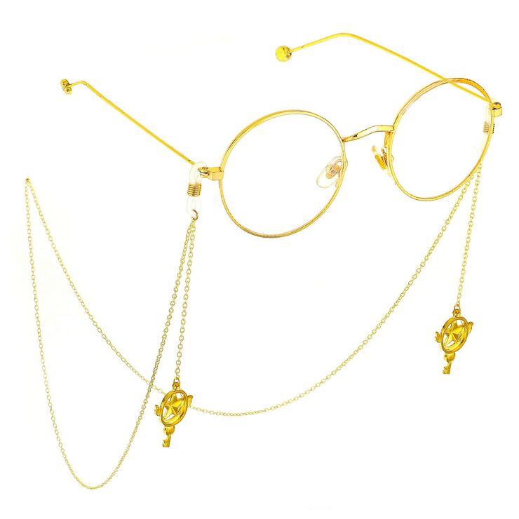 Gold-colored metal non-slip chain, with pendant five-star, for glasses and masks GL736