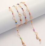 Gold-colored metal non-slip chain, with colorful beads and hollow stars and moons, for glasses and masks GL1851