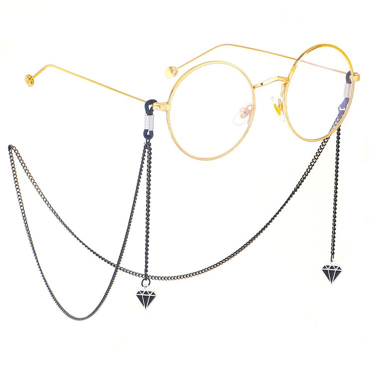 Black-colored metal non-slip chain, with pendant diamond, for glasses and masks GL369