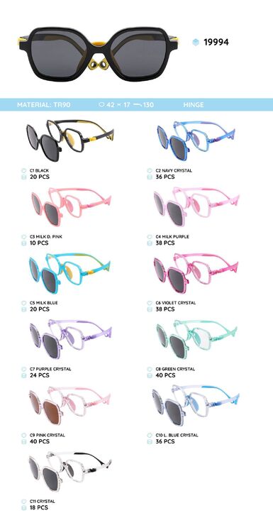 TR-90 plastic frames for kids with a sun protection clip-on 19994
