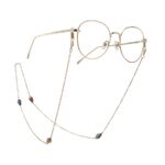 Gold-colored metal non-slip chain, with crystal beads in the form of multi colored water droplets, for glasses and masks GA069