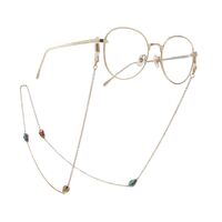 Металлическая нескользящая цепочка золотого цвета, с хрустальными бусинами в виде разноцветных капель воды, для очков и масок GA069