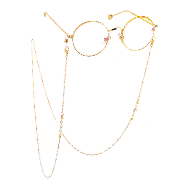 Металлическая нескользящая цепочка золотого цвета, со стеклянными и медными бусинами, для очков и масок GL608