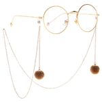 Gold-colored metal non-slip chain, with a fur ball pendant, for glasses and masks GL006